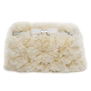 Kate Spade Ivory Wedding Belles Flower Mimi Ruffle Italian Silk Satin Clutch Bag